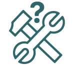 Icons_Handwerkermangel Werkzeuge über denen ein Fragezeichen schwebt