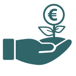 Icons_Investment Hand, die einen Keimling hält, an dem eine Münze wächst