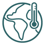 Icons_Klimawandel_ Weltkugel mit einem Thermometer, welches eine hohe Temperatur anzeigt